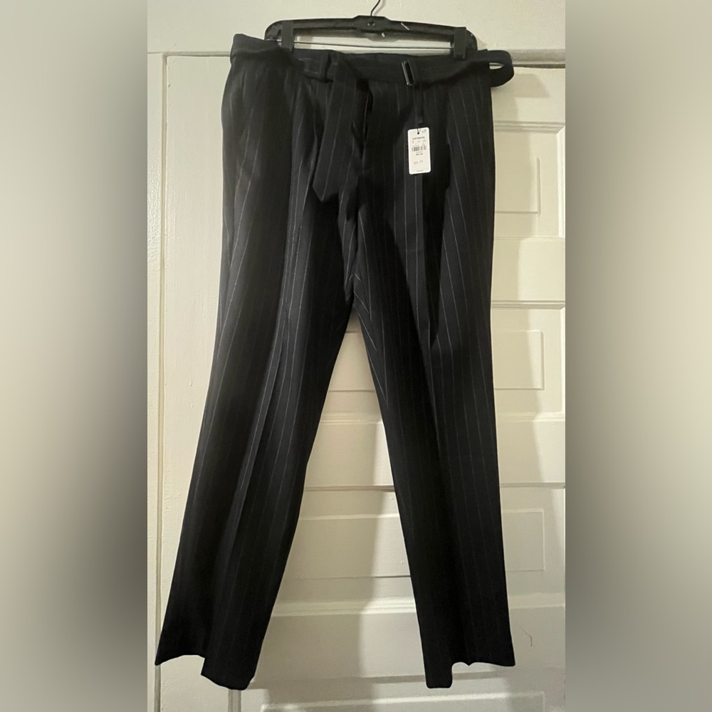 NWT Express Men Slim Navy Pinstripe Flannel Belted Dress Pant